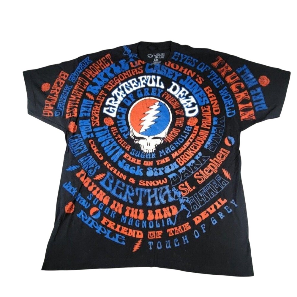 Grateful Dead Shirt Mens 2XL Black Liquid Blue Steal Your Face Graphic Tee